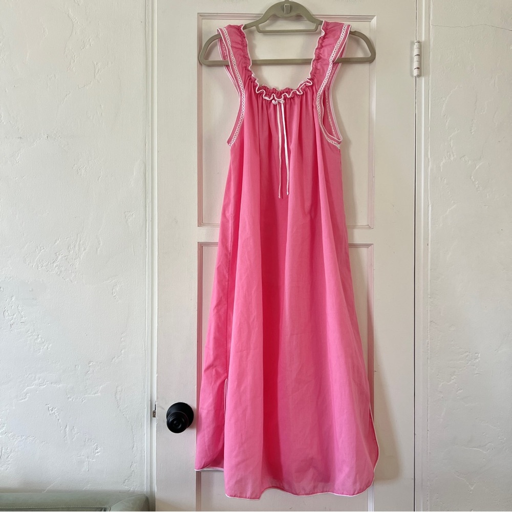 Vintage pink cotton blend sleeveless midi nightgown negligee contrast trim small